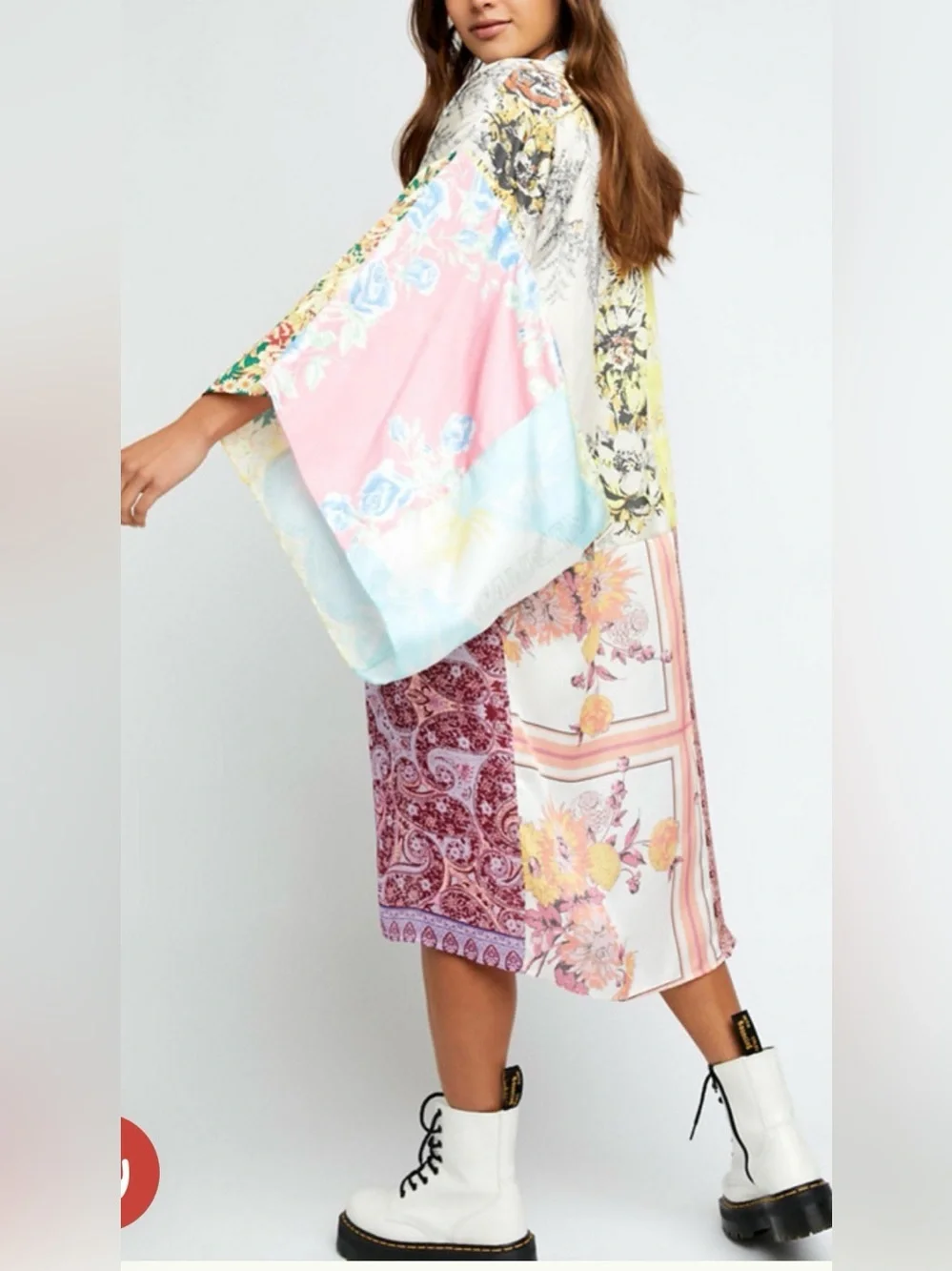 Free people Patch with love Satin Kimono Robe - Pink Multi - Picture 4 of 9